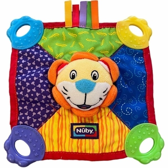 Nuby Lion Baby Teething Blanket Blankie Toy Plush Crinkle Squeak Teether Lovey - Picture 1 of 6